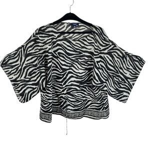 Chaps Zebra‎ Print Sheer Kimono Sleeve Lightweight Chiffon Blouse Size XL